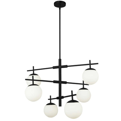 Dainolite Caelia 6 Light Chandelier Matte Black White Opal Glass Lamp|Lustre Caelia de Dainolite en verre blanc opale, avec fini noir mat et 6 ampoules