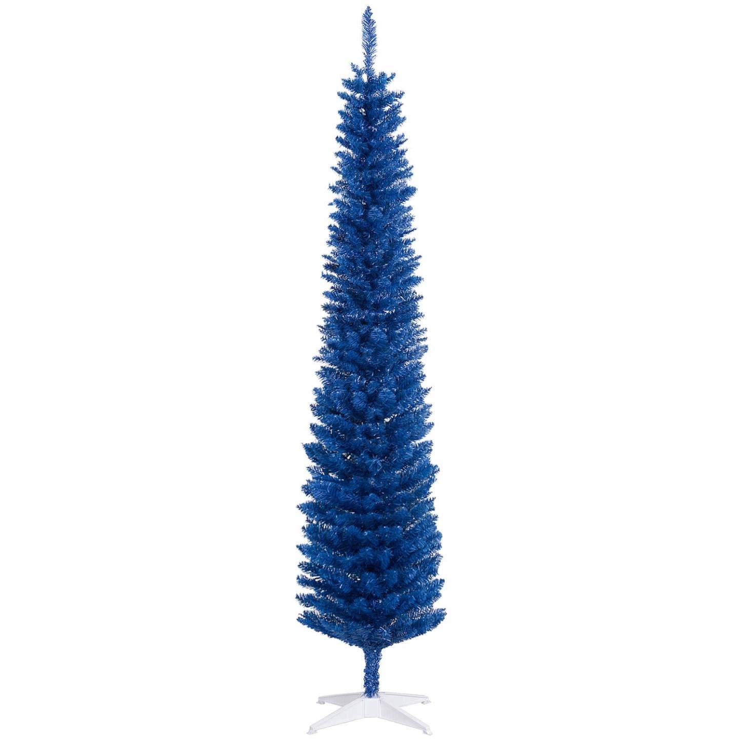 Homcom Sapin de Noël artificiel en forme de crayon de 2,1 m avec branches réalistes | Homcom Sapin de Noël Artificiel Fin, Sapin de Noël Crayon, Bleu Profond