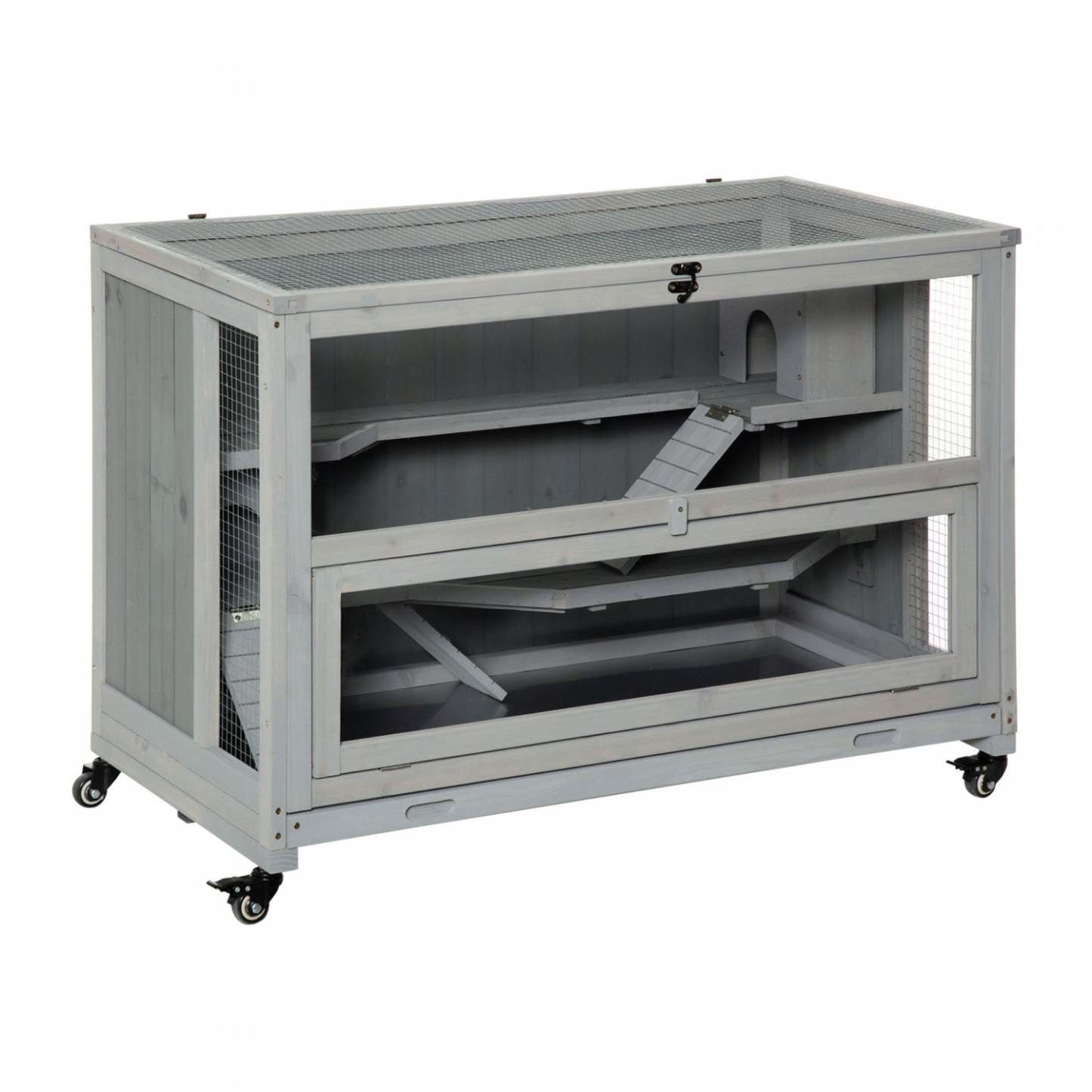 Pawhut Cage Pour Hamster à 3 Niveaux, Habitat Pour Petit Animal En Bois Avec Échelles, Cabanes, Roues, Tiroir|Pawhut Cage En Bois Extra Large Pour Hamster Et Aire De Jeux Avec 3 Échelles Et 2 Cabanes, Cage Pour