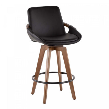 LumiSource Cosmo Tabouret de hauteur comptoir en similicuir moderne du milieu du 20e siècle - Noyer/Noir