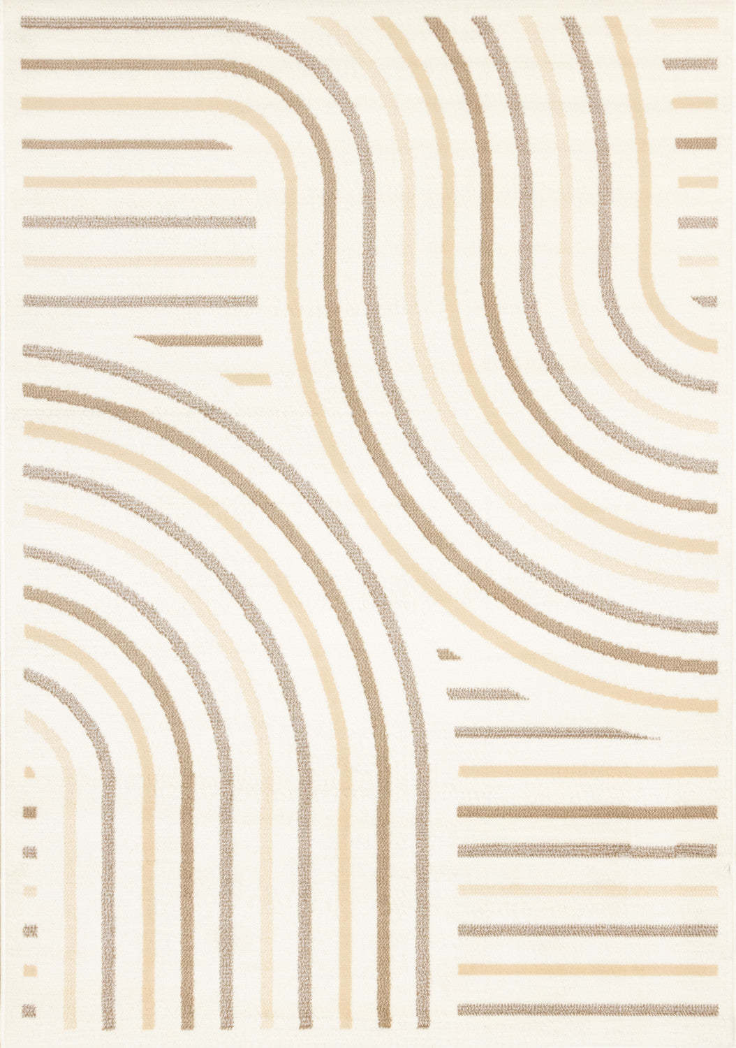 Tapis Forte Cream Beige Brown Curvy Lines - 5'3 x 7'5|Carpette Forte crème, beige et brune à motif de lignes courbées - 5 pi 3 po x 7 pi 5 po