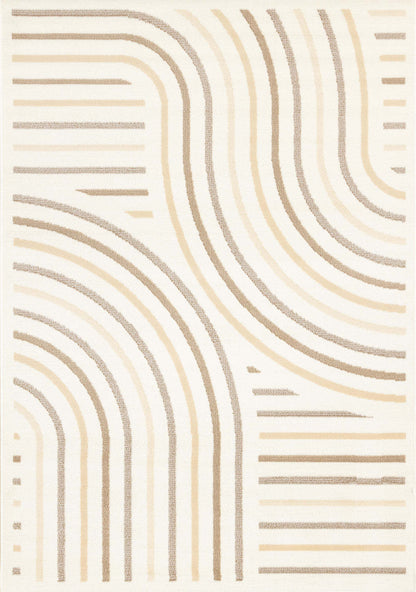 Tapis Forte Cream Beige Brown Curvy Lines - 5'3 x 7'5|Carpette Forte crème, beige et brune à motif de lignes courbées - 5 pi 3 po x 7 pi 5 po