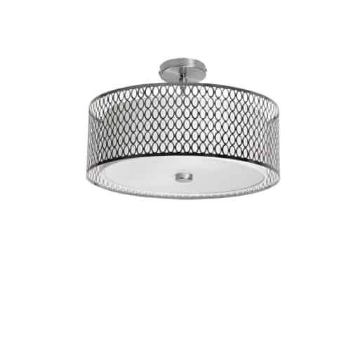 Dainolite Kordan 3 Light Semi-flush Mount Satin Chrome Finish White Shade Lamp|Plafonnier semi-affleuré Kordana de Dainolite avec abat-jour blanc, fini chrome satiné et 3 ampoules