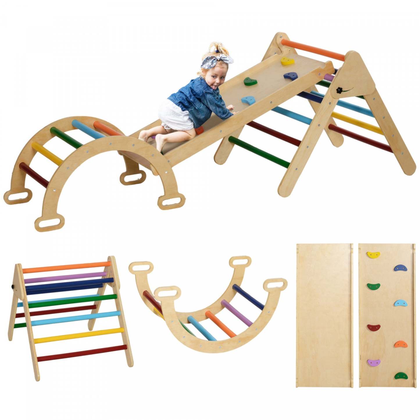 Qaba Ensemble Triangle 5 En 1, Jouets D'escalade Pour Tout-petits, Salle De Gym Pour Bébé Avec Échelle, Ram