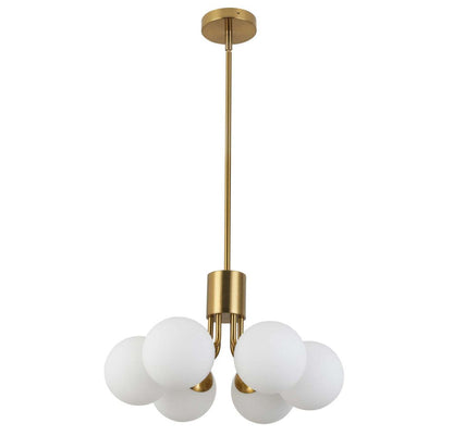 Dainolite Amanda 6 Light Pendant Aged Brass Finish White Opal Glass Lamp|Luminaire suspendu Amanda de Dainolite en verre blanc opale, avec fini laiton vieilli et 6 ampoules
