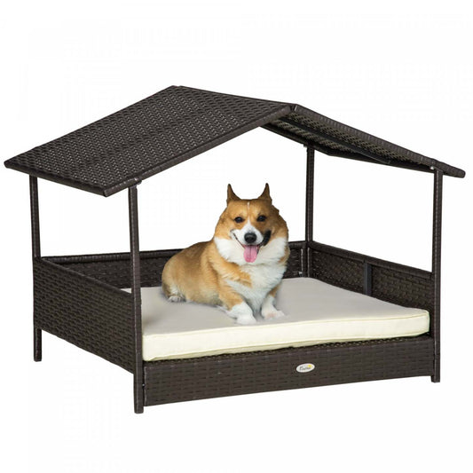 Pawhut Lit Pour Chien Surelevé En Rotin Pour Animal Domestique Intérieur Et Extérieur En Osier Pour