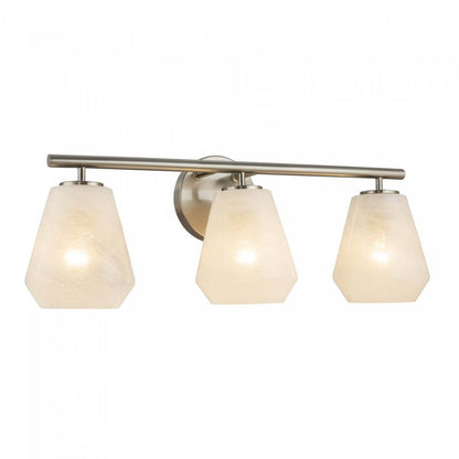Meuble-lavabo de salle de bain à 3 lumières Brooke, nickel brossé avec lampe en verrerie blanche vaporeuse | Luminaire De Salle De Bain A 3 lampes Brooke, Nickel Brosse Avec Verre Blanc Vaporeux