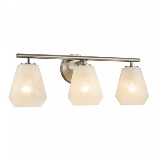 Meuble-lavabo de salle de bain à 3 lumières Brooke, nickel brossé avec lampe en verrerie blanche vaporeuse | Luminaire De Salle De Bain A 3 lampes Brooke, Nickel Brosse Avec Verre Blanc Vaporeux