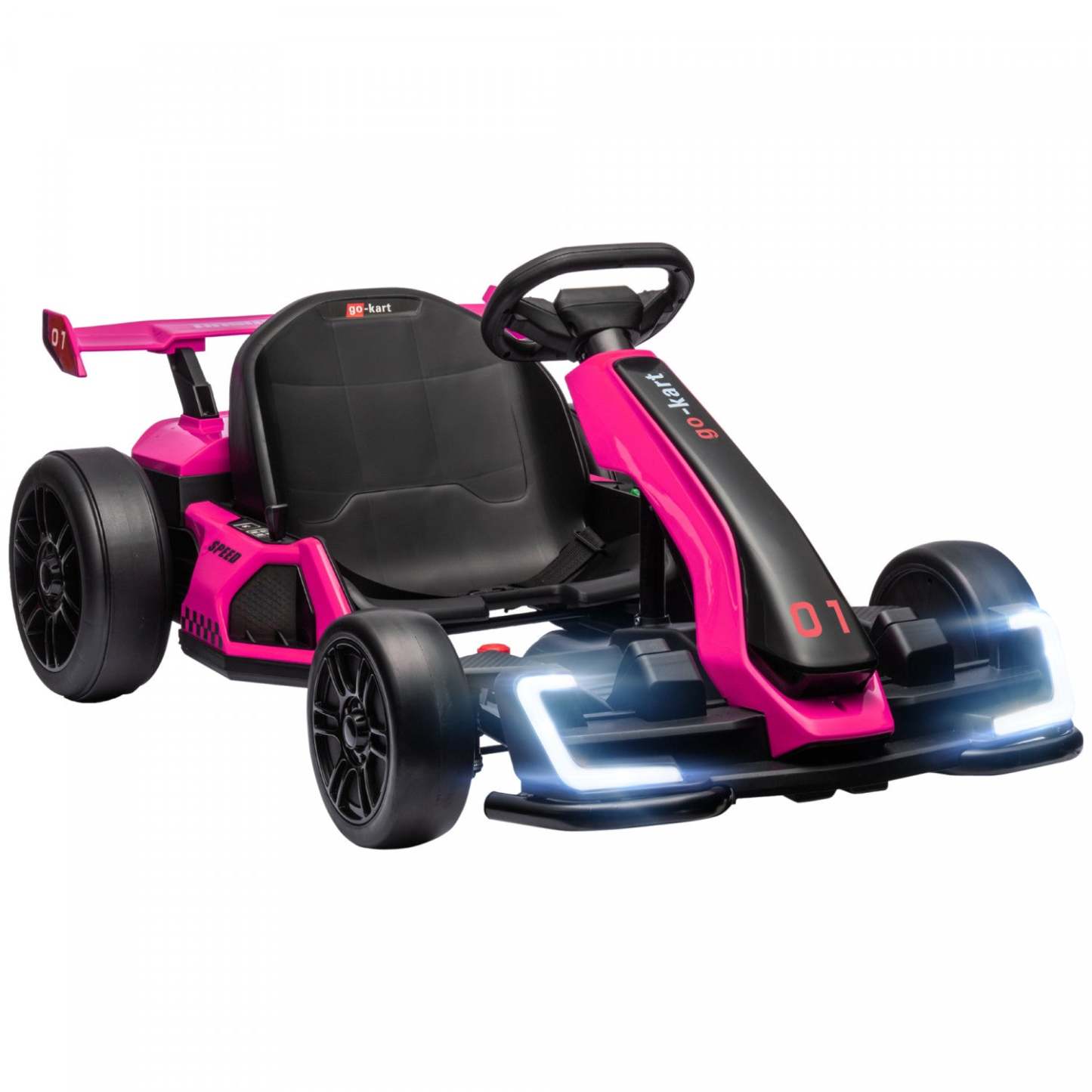 Aosom Go Kart, kart à dérapage électrique 24v pour enfants avec siège réglable, démarrage lent, ceinture de sécurité, klaxon, musique, lumière, véhicule à batterie pour enfants de 6 à 12 ans, rose