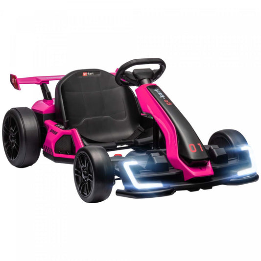 Aosom Go Kart, kart à dérapage électrique 24v pour enfants avec siège réglable, démarrage lent, ceinture de sécurité, klaxon, musique, lumière, véhicule à batterie pour enfants de 6 à 12 ans, rose