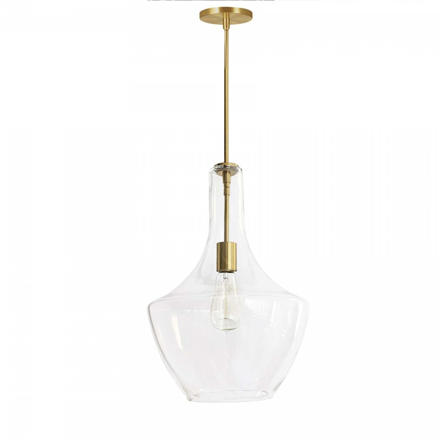 Grand luminaire suspendu Petalite de Dainolite en verre transparent, avec finition laiton vieilli et 1 ampoule