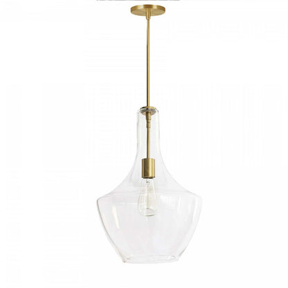 Grand luminaire suspendu Petalite de Dainolite en verre transparent, avec finition laiton vieilli et 1 ampoule