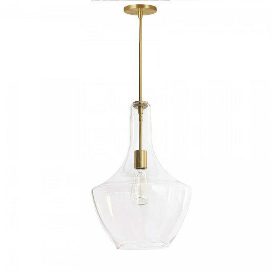 Grand luminaire suspendu Petalite de Dainolite en verre transparent, avec finition laiton vieilli et 1 ampoule