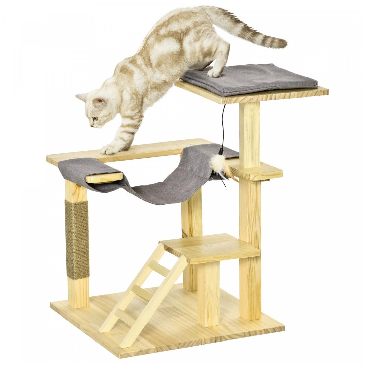 Pawhut 25.5 Arbre à Chat Kitty Tower Centre d'Activités en Bois de Pin Jouet Grimpant pour Chats Intérieur Extérieur Mobilier pour Animaux|Pawhut Arbre A Chat Centre D'activités Multi-equipe Griffoirs En Jute Plate-formes Echelle Hamac Cou