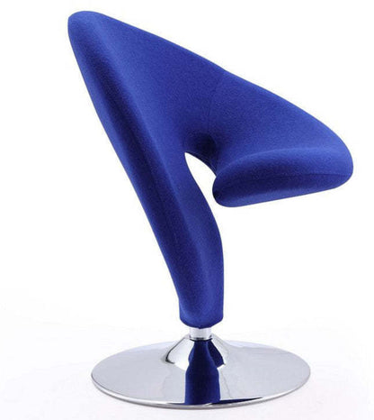Manhattan Comfort Curl Polished Chrome Wool Blend Rotating Accent Chair - Blue|Fauteuil d'appoint pivotant Curl de Manhattan Comfort en chrome poli et en mélange de laine - bleu