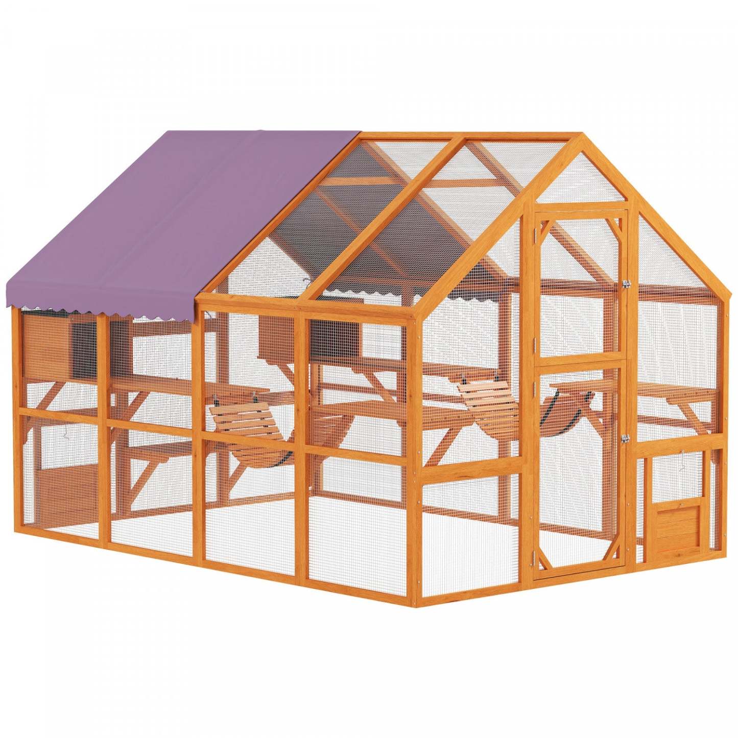 Pawhut Catio Enclos extérieur pour chats en bois avec auvent imperméable, ponts, boîtes de dépôt, plateformes, pour 3-6 chats, orange