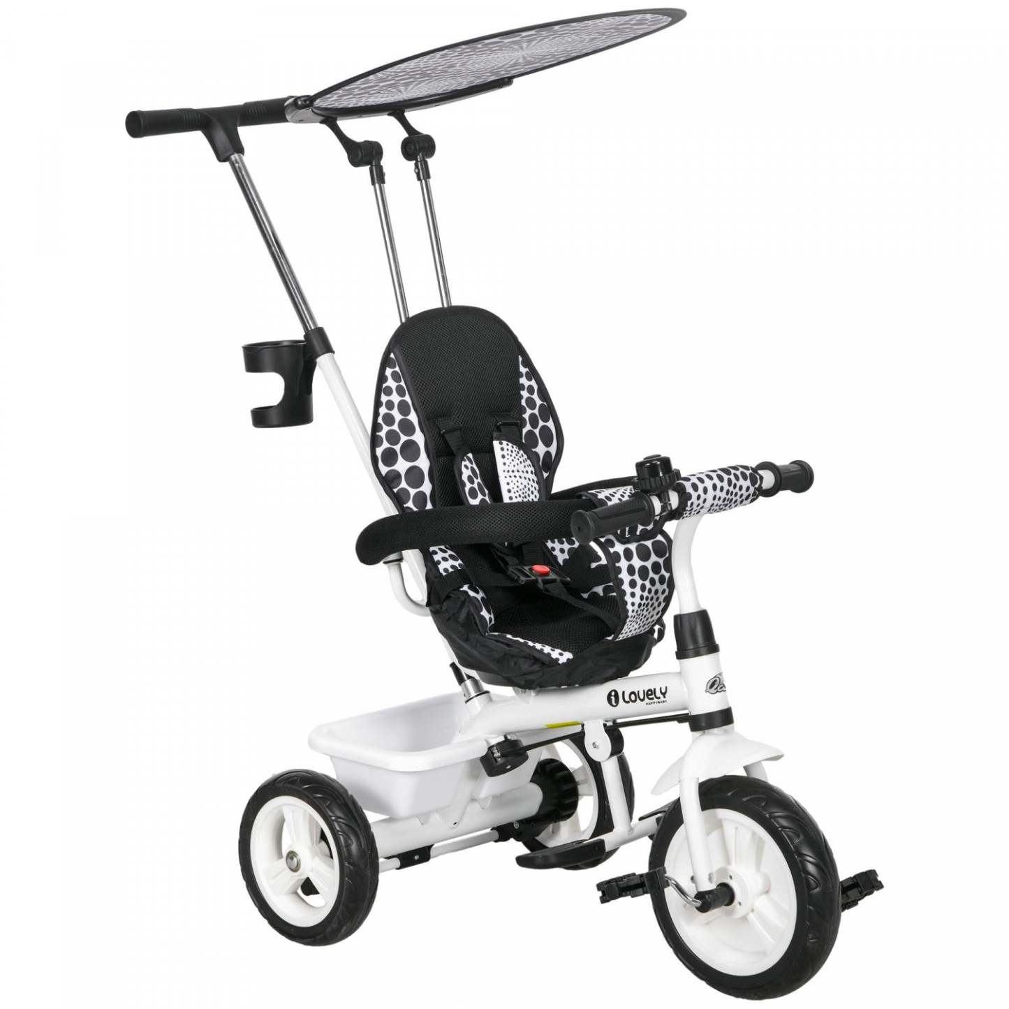 Qaba Tricycle Pour Enfants, Poussette 6 En 1 Avec Guidon Amovible, Barrière De Sécurité Et Harnais 5
