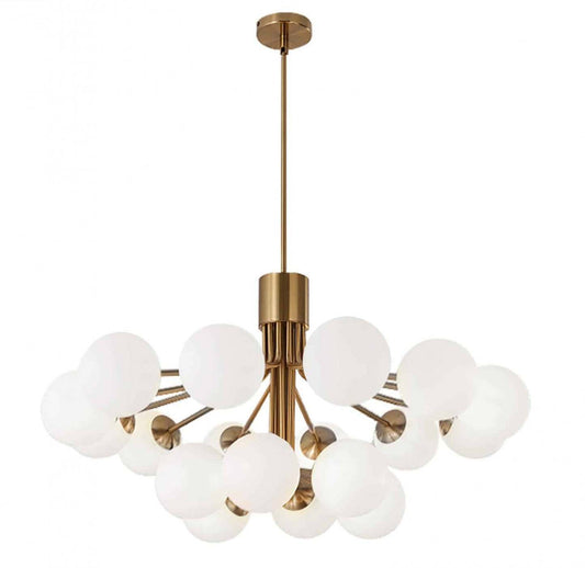 Dainolite Amanda 18 Light Chandelier Aged Brass White Opal Glass Lamp|Lustre Amanda de Dainolite en verre blanc opale, avec finition laiton vieilli et 18 ampoules