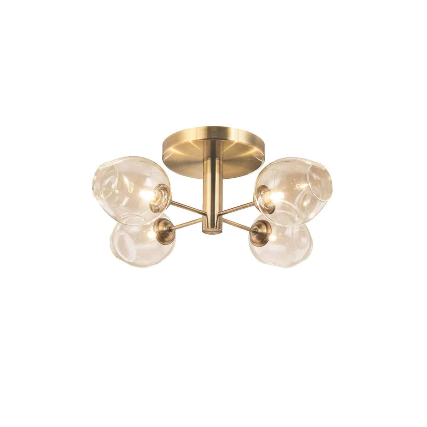 Dainolite Abii 4 Light Semi-flush Mount Vintage Bronze Finish Champagne Glass Lamp|Plafonnier semi-affleuré Abii de Dainolite en verre champagne, avec finition en bronze vintage et 4 ampoules