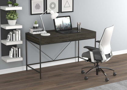 Bureau d'ordinateur de 49 po avec 2 tiroirs - bois gris avec métal noir