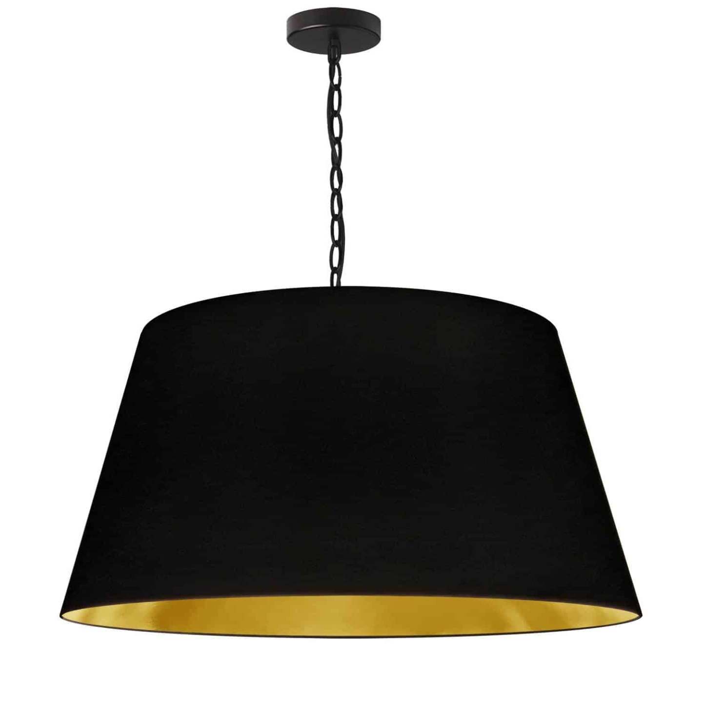 Dainolite Brynn 1 Light Pendant Large Black Finish Black/Gold Shade Lamp|Grand luminaire suspendu Brynn de Dainolite avec abat-jour noir et doré, fini noir et 1 ampoule