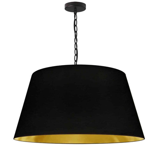 Dainolite Brynn 1 Light Pendant Large Black Finish Black/Gold Shade Lamp|Grand luminaire suspendu Brynn de Dainolite avec abat-jour noir et doré, fini noir et 1 ampoule