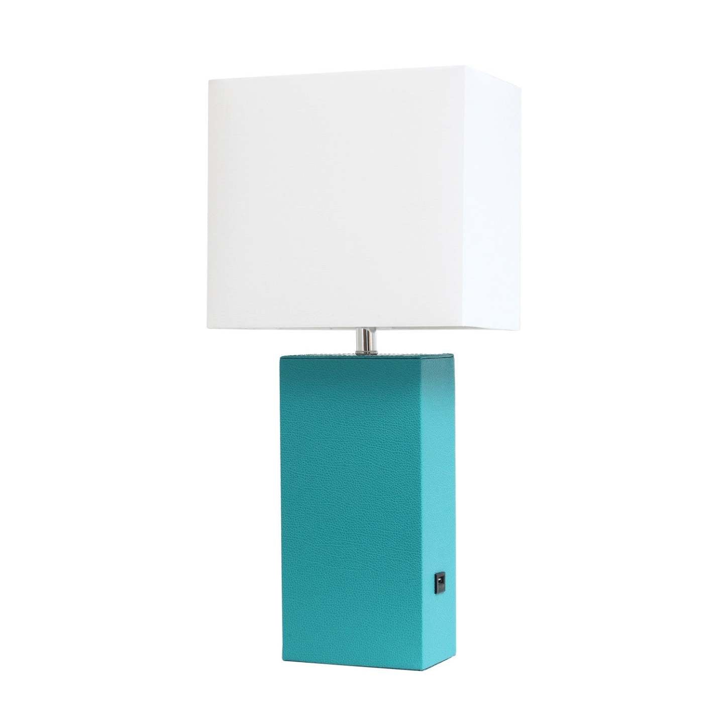 Lampe de table moderne Elegant Designs en cuir avec USB et abat-jour en tissu blanc, turquoise|D21L3SZ1