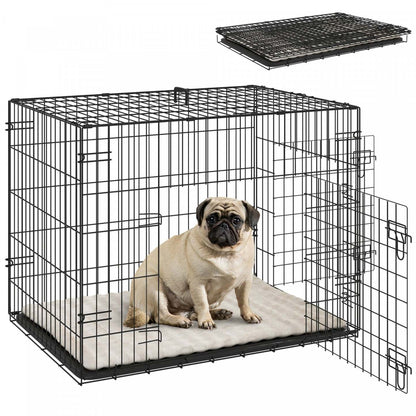Caisse pour chien Pawhut, 30 caisses en métal pliable avec 2 portes, plateau amovible, coussin doux, poignée, cage pour animaux de compagnie pour petits chiens, noir