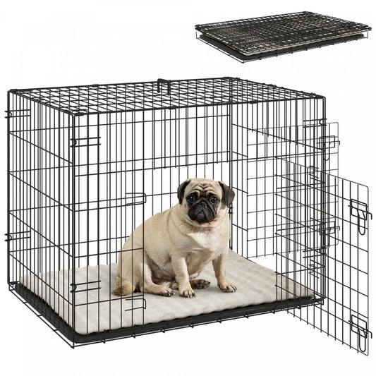 Caisse pour chien Pawhut, 30 caisses en métal pliable avec 2 portes, plateau amovible, coussin doux, poignée, cage pour animaux de compagnie pour petits chiens, noir