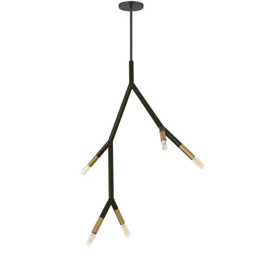 Dainolite Morgan 5 Light Pendant Matte Black/Aged Brass Finish Lamp|Luminaire suspendu Morgan de Dainolite avec fini noir mat et laiton vieilli et 5 ampoules