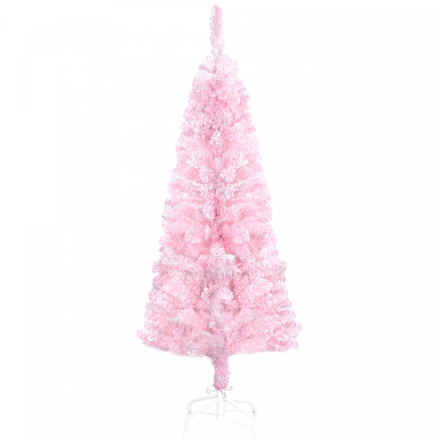 Homcom Sapin De Noël Artificiel Fin Floqué Avec Base En Acier, Rose
