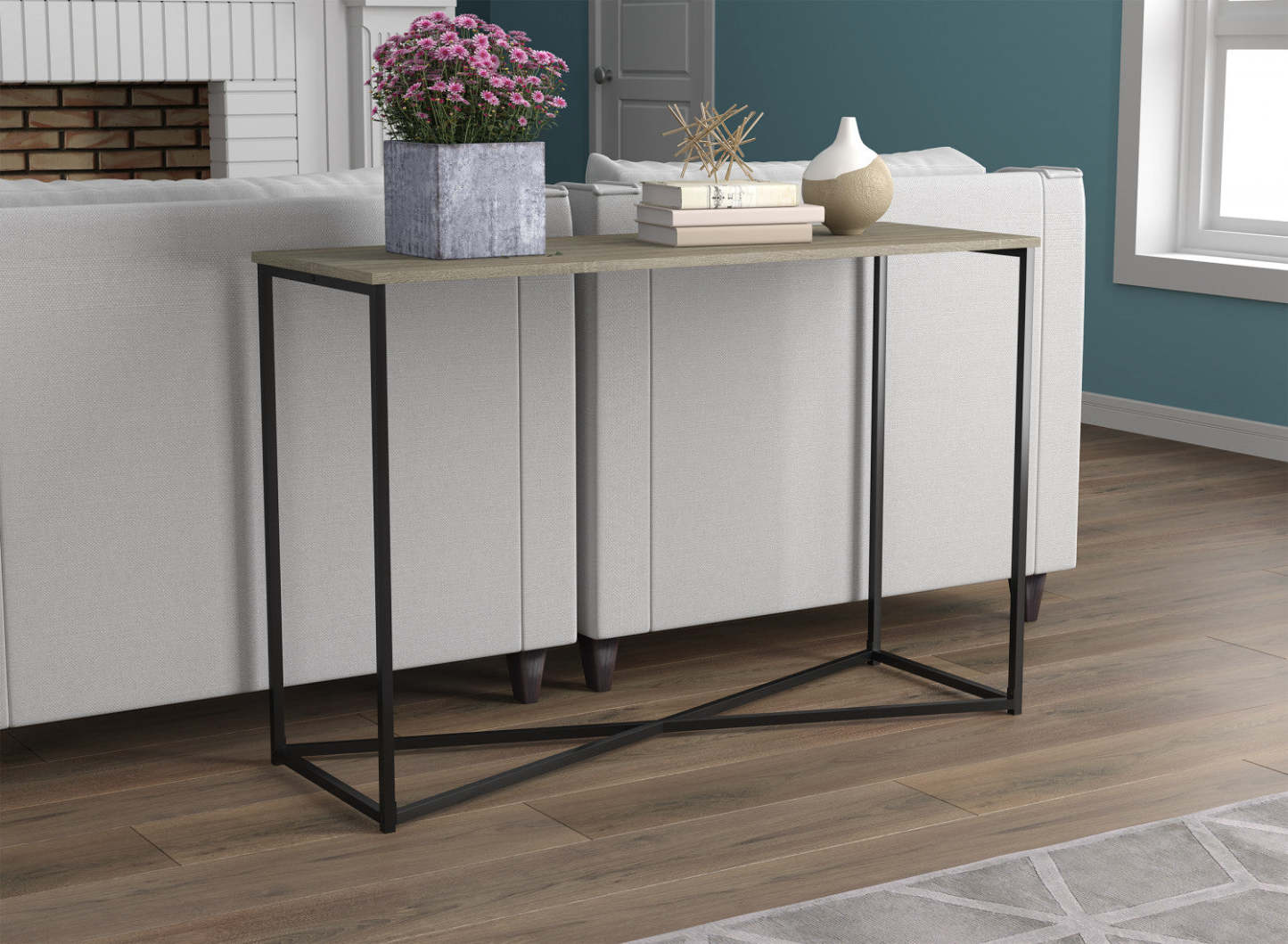 Table console 44" - Taupe foncé avec base en métal noir | Console de 44 po - taupe foncé avec base en métal noir