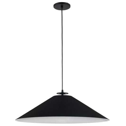 Dainolite Prudence 1 Light Pendant Matte Black Finish Black/White Shade Lamp|Luminaire suspendu Prudence de Dainolite avec abat-jour noir et blanc, fini noir mat et 1 ampoule