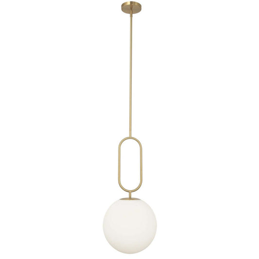 Dainolite Simone 1 Light Pendant Aged Brass White Opal Glass Lamp|Luminaire suspendu Simone de Dainolite en verre blanc opale, avec laiton vieilli et 1 ampoule