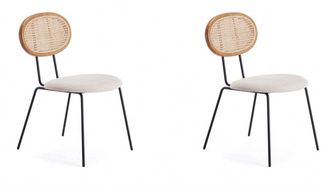 Manhattan Comfort Set of 2 Jardin Dining Chairs - Natural Cane &amp; Oatmeal|Ensemble 2 chaises de salle à manger Jardin de Manhattan Comfort - cannage naturel et avoine