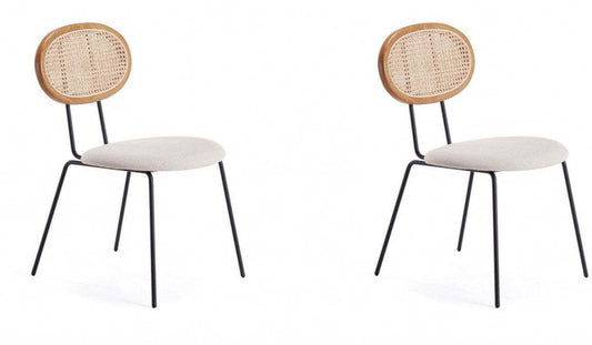 Manhattan Comfort Set of 2 Jardin Dining Chairs - Natural Cane &amp; Oatmeal|Ensemble 2 chaises de salle à manger Jardin de Manhattan Comfort - cannage naturel et avoine