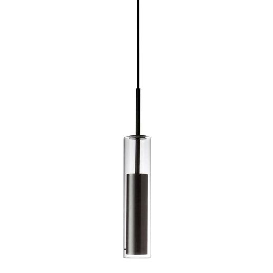Luminaire suspendu Luna de Dainolite en verre transparent, avec finition noir et ampoule à DEL de 6 W
