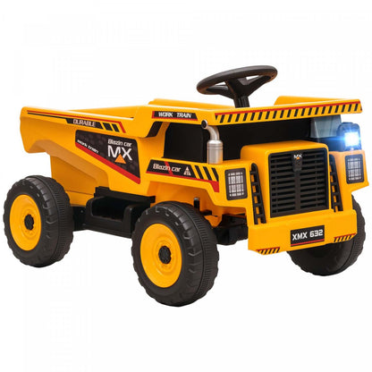 Camion-benne électrique Qaba pour enfants, 12 V, avec télécommande, véhicule de chantier à piles avec musique, lecteur MP3 et port USB. Pour les enfants de 3 à 5 ans. Jaune.