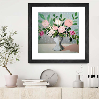 Spring Florals 1 Matted and Framed Black 36x36 Wall Art|Œuvre d'art murale encadrée noire et mate « Spring Florals 1 » 36 x 36