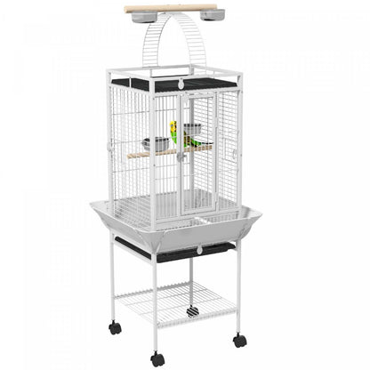 Pawhut Cage à Oiseaux de 61,5 Pouces Maison pour Perruches avec Support, Plateau Coulissant, Plateau de Jeu, Rangement