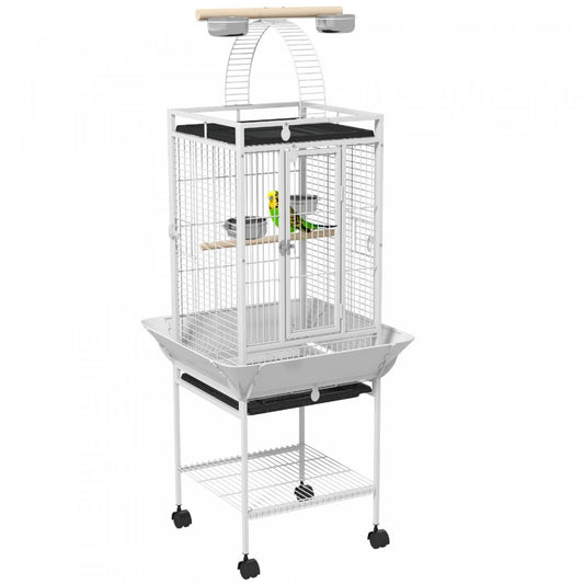 Pawhut Cage à Oiseaux de 61,5 Pouces Maison pour Perruches avec Support, Plateau Coulissant, Plateau de Jeu, Rangement