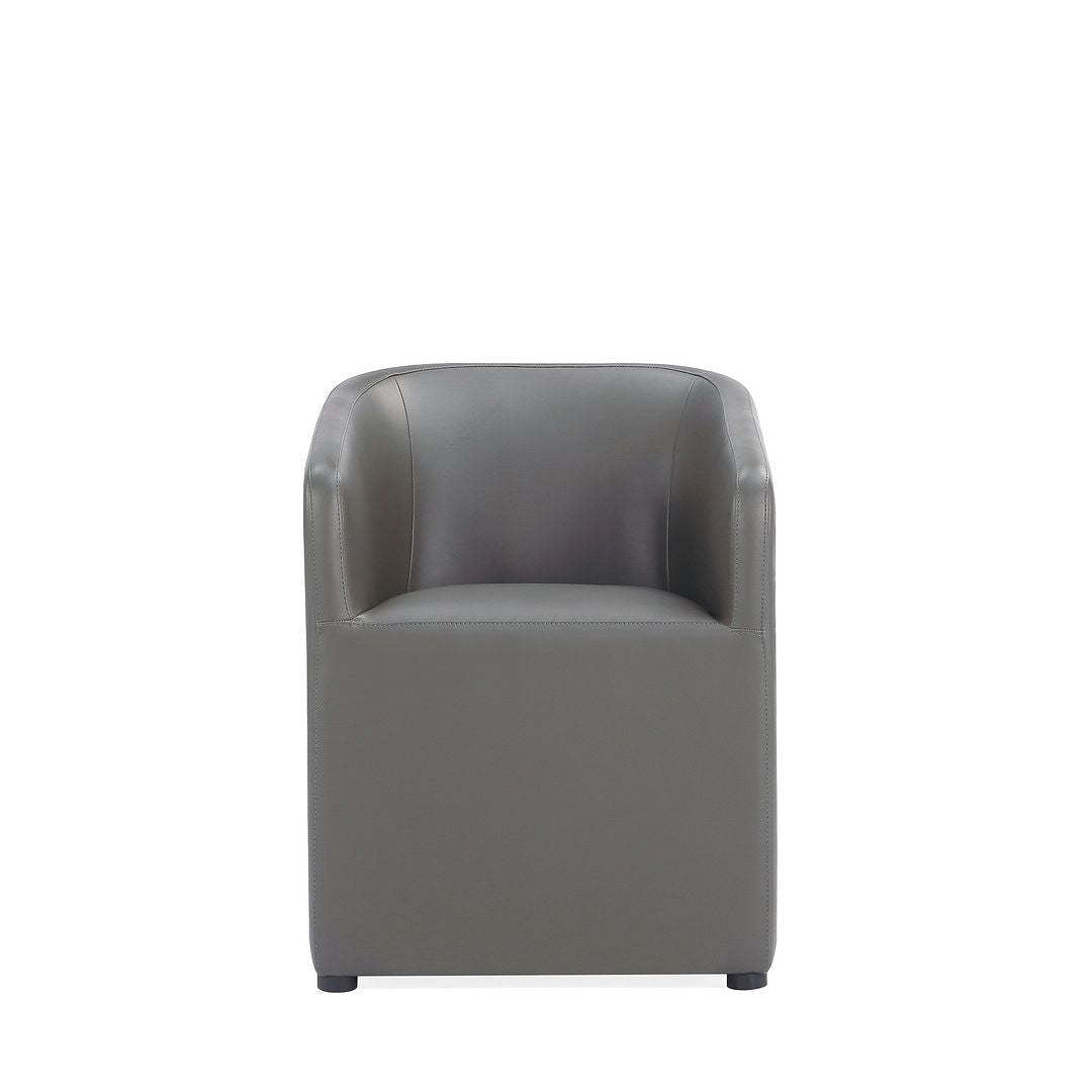 Manhattan Comfort Anna Modern Round Faux Leather Dining Chair - Pewter|Chaise de salle à manger arrondie et moderne Anna de Manhattan Comfort en similicuir - étain