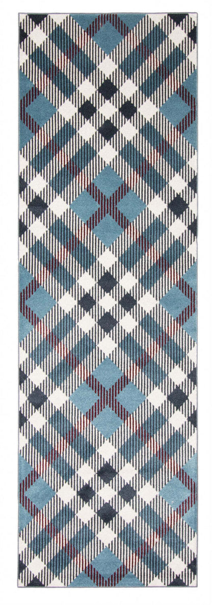 Tapis Kors bleu lavable en machine - 2'6 x 8'0|Carpette Kors bleue lavable à la machine - 2 pi 6 po x 8 pi 0 po|D86F9OFD