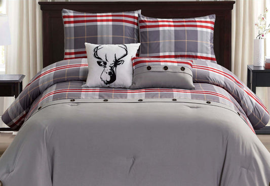 Lodge 5-piece King Comforter Set - Grey|Ensemble d'édredon Lodge 5 pièces à carreaux pour très grand lit - gris|D27XJ1FX