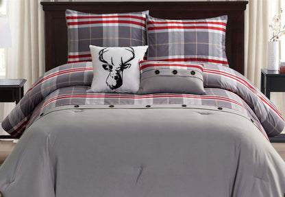 Lodge 5 Piece Queen Comforter Set - Grey|Ensemble d'édredon Lodge 5 pièces à carreaux pour grand lit - gris|D26MGZXX