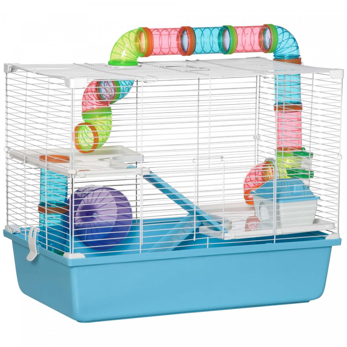 Pawhut Hamster Cage, Maison pour petits animaux, Cage à cochon d'Inde à 3 niveaux Gerbil Haven, Système de tubes de tunnel, W|Pawhut Grande Cage Pour Hamster A 3 Niveaux Avec Tubes Et Tunnels, Poignees De Transport Portables,