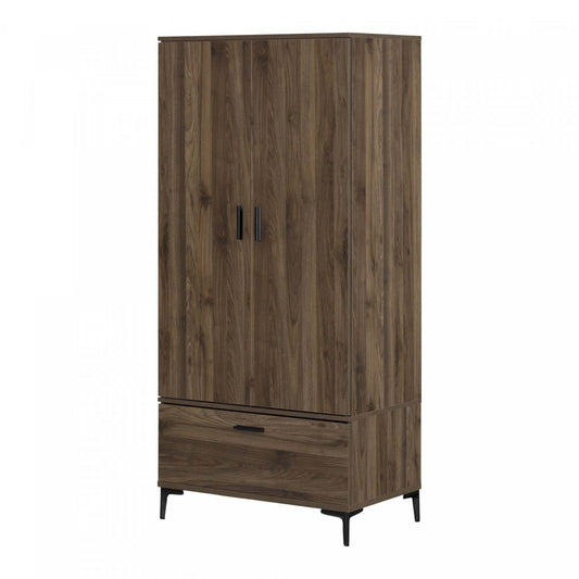 Armoire-penderie Musano avec portes et tiroirs - Noyer naturel | Musano Armoire Penderie Avec Portes Et Tiroir - Noyer Naturel