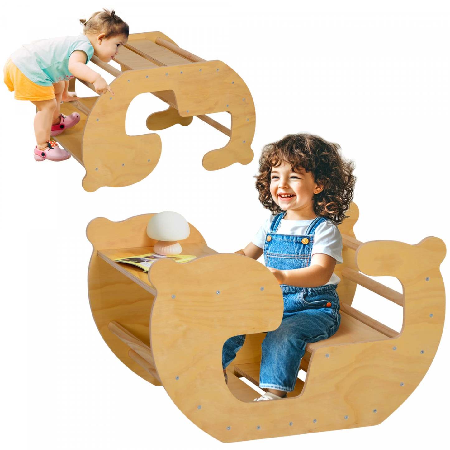 Qaba Jouet D'escalade 2 En 1 Pour Les Enfants, Arche En Bois Pour Bebe, Table Et Chaise Pour Enfants