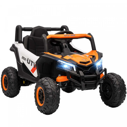 Qaba Voiture Électrique Pour Enfants 12v Avec Télécommande, Utv Électrique Alimenté Par Batterie Avec Démarrage Lent, Suspension À Ressorts, Lumières Led, Musique, Port Usb, Pour Garçons Et Filles De 3 À 5 Ans, Orange