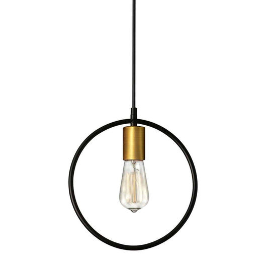 Dainolite Geometric 1 Light Pendant Circle Matte Black/Vintage Bronze Finish Lamp|Luminaire suspendu Geometric circulaire de Dainolite avec fini noir mat et bronze rétro, et 1 ampoule